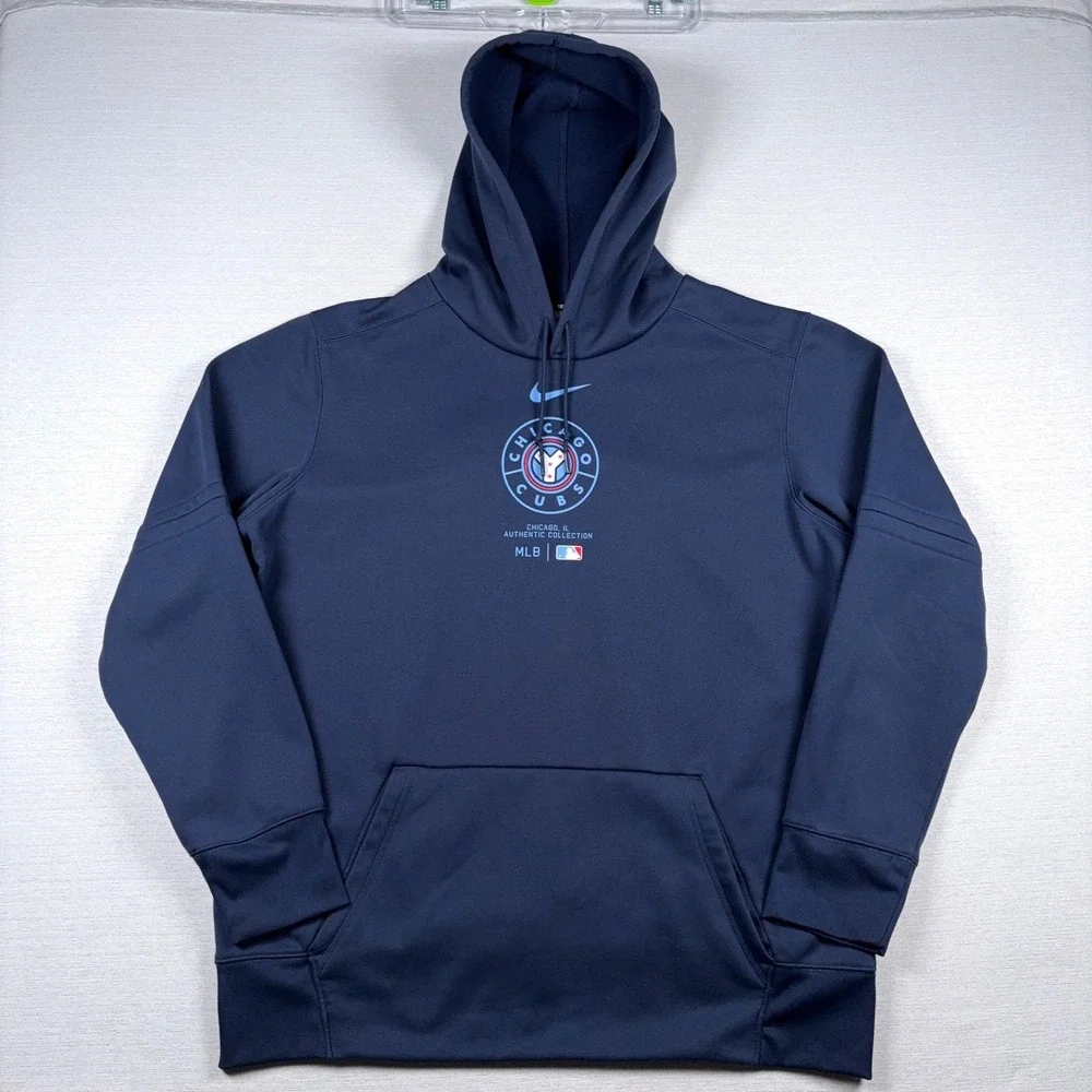 Nike Baseball Chicago Cubs Hoodie Mens XL Blue Polyester Therma-Fit Pullover
